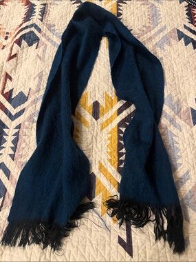 Plush Navy Blue Fringe Scarf - Women’s Cozy Wrap